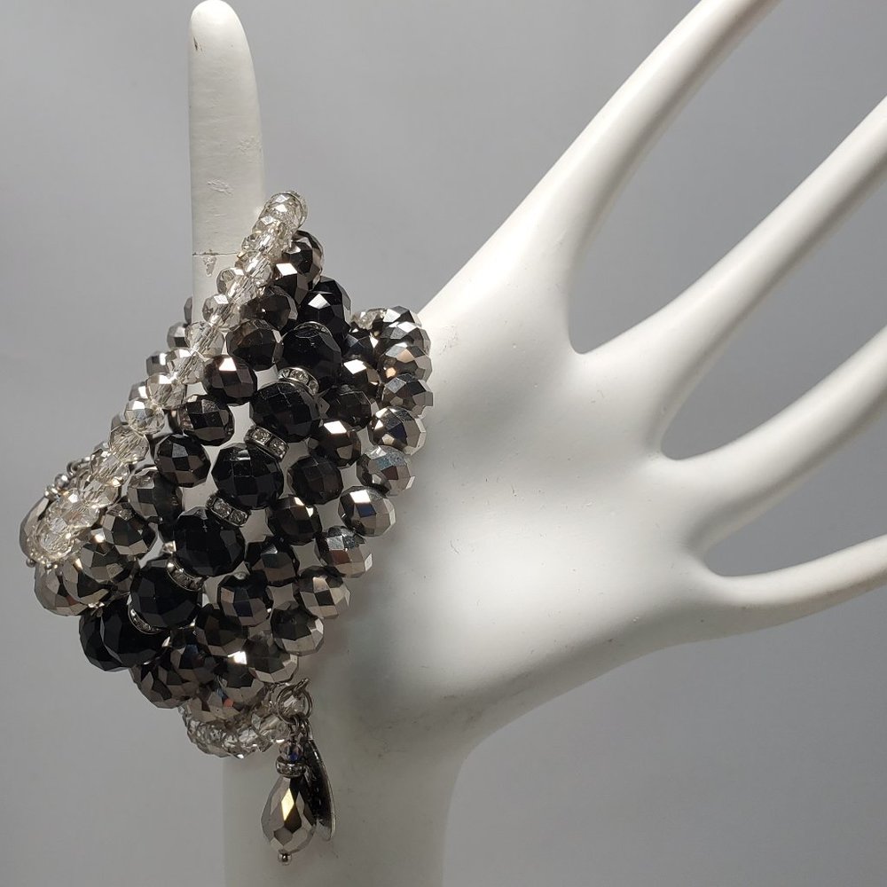 Ali Khan silver-tone gray glass bead 6 row coil bracelet